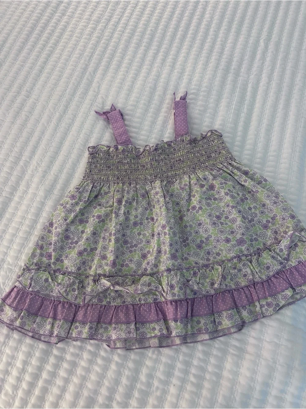 Carter's Lavender & Green Floral Smocked Dress with Ruffle Hem. Size 24M